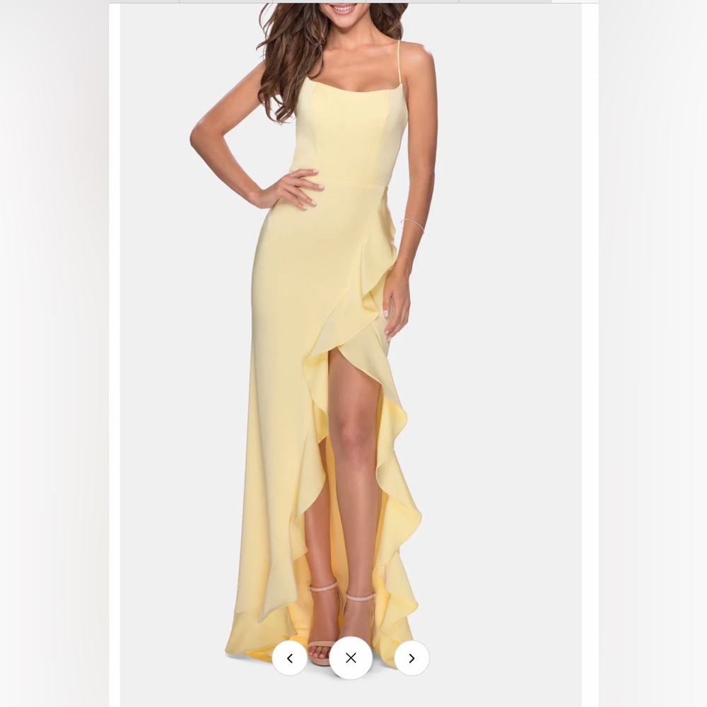 La Femme Flutter slit trumpet gown NWOT